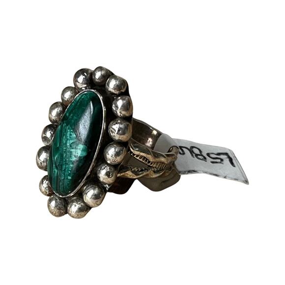 Vintage Malachite Ring, Signed Native American Malachite Ring Sz 5 - Picture 2 of 7